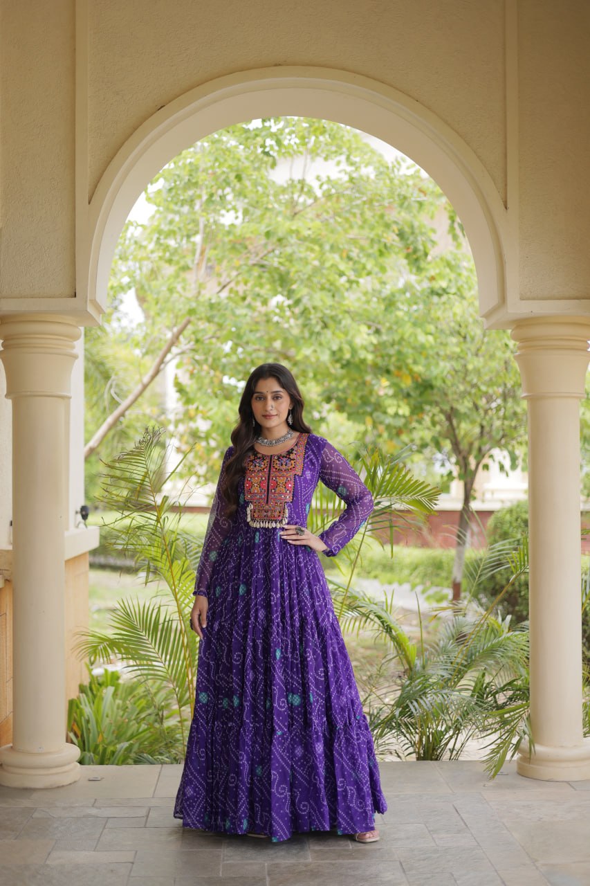 Purple Bandhani Print Gown ClothsVilla