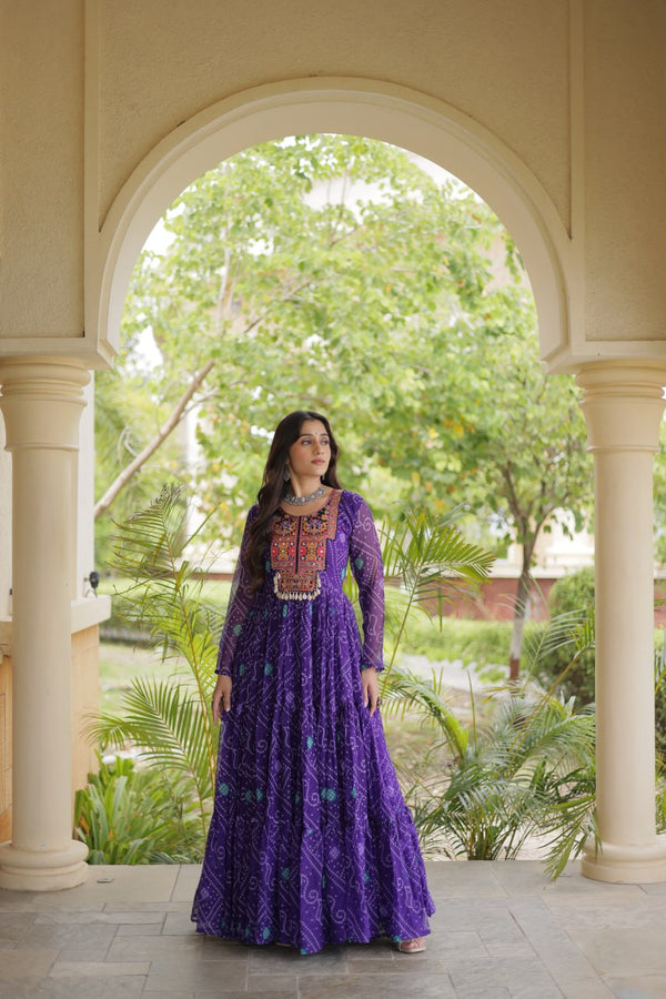 Purple Bandhani Print Gown ClothsVilla
