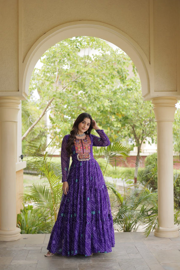 Purple Bandhani Print Gown ClothsVilla