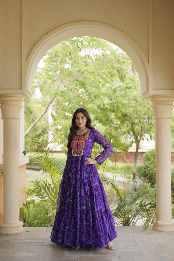 Purple Bandhani Print Gown ClothsVilla