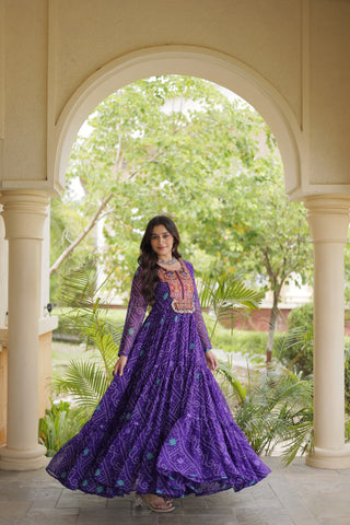 Purple Bandhani Print Gown ClothsVilla