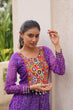 Load image into Gallery viewer, Purple Bandhani Print &amp; Kutchi Gamthi Patchwork Top with Matching Bottom Set ClothsVilla