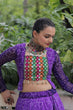 Load image into Gallery viewer, Purple Bandhani Print Lehenga with Kutchi Gamthi Patchwork &amp; Matching Blouse ClothsVilla