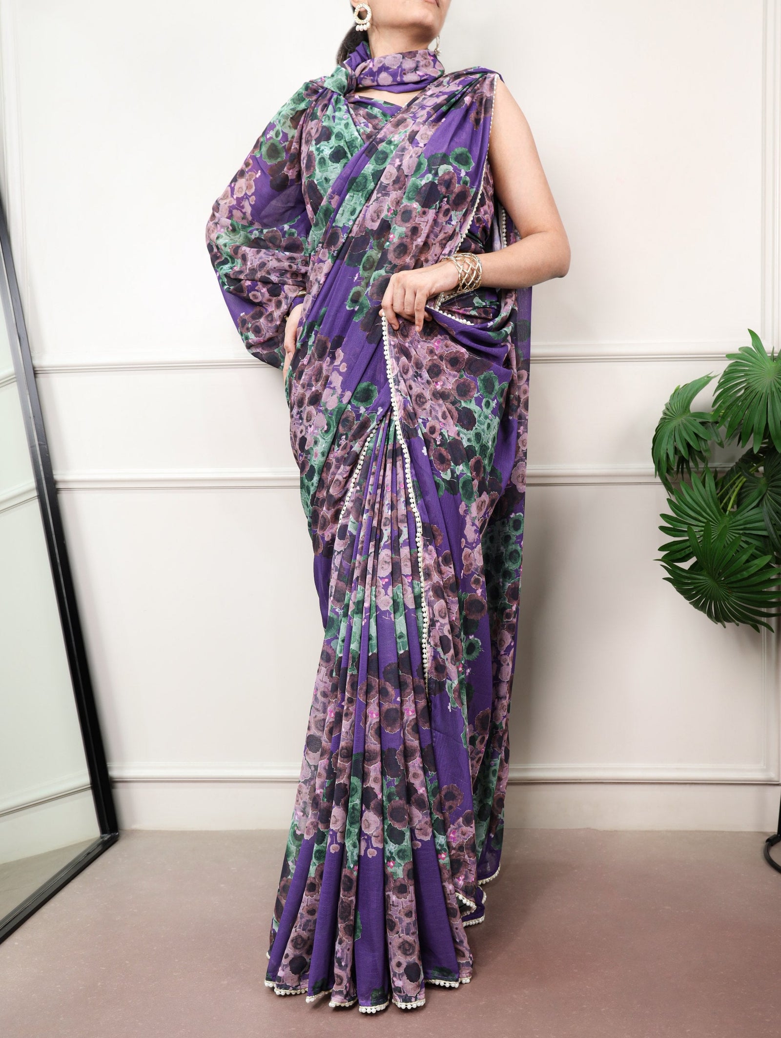 Purple Bloom Floral Marbal Saree ClothsVilla