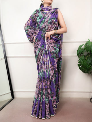 Purple Bloom Floral Marbal Saree ClothsVilla