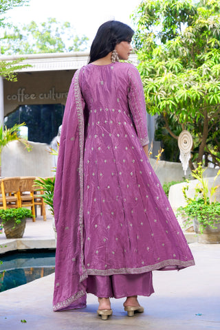 Purple Chinon Embroidered Gown Set ClothsVilla