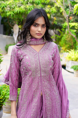 Purple Chinon Embroidered Gown Set ClothsVilla