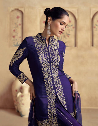 Purple Chinon Embroidered Suit Set with Dupatta – Fully Stitched 3-Piece Set ClothsVilla