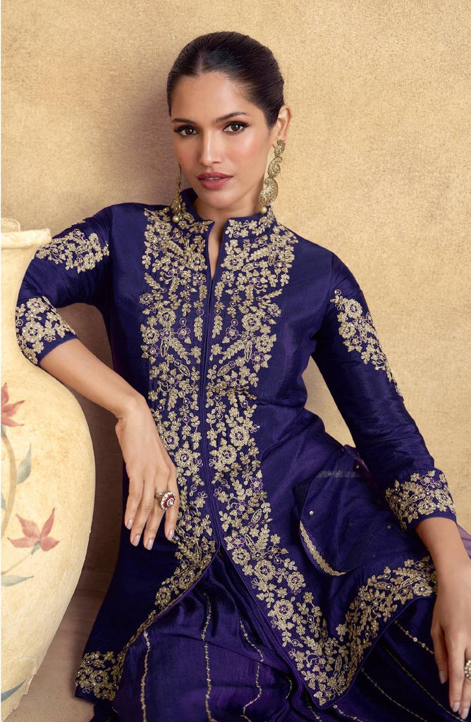 Purple Chinon Embroidered Suit Set with Dupatta – Fully Stitched 3-Piece Set ClothsVilla