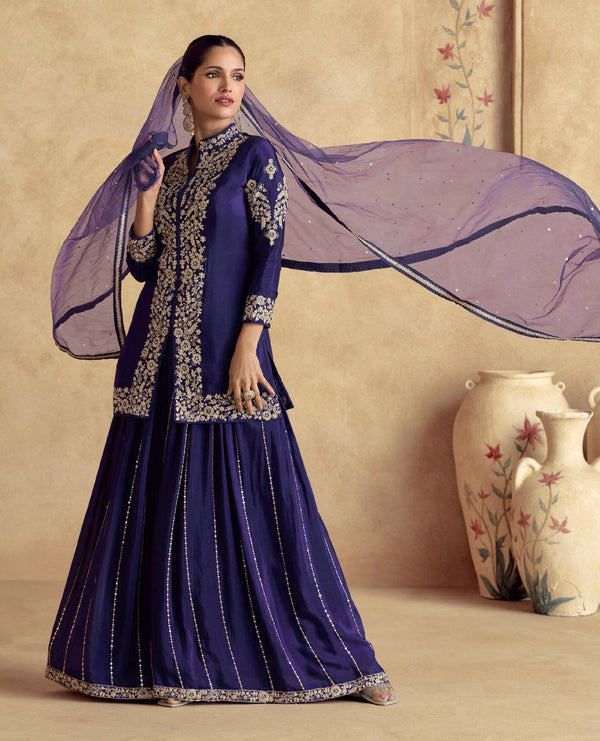 Purple Chinon Embroidered Suit Set with Dupatta – Fully Stitched 3-Piece Set ClothsVilla