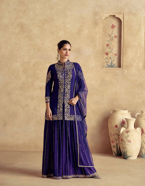 Purple Chinon Embroidered Suit Set with Dupatta – Fully Stitched 3-Piece Set ClothsVilla Main image