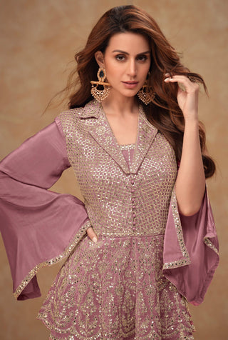 Purple Chinon Kurta Palazzo Set ClothsVilla