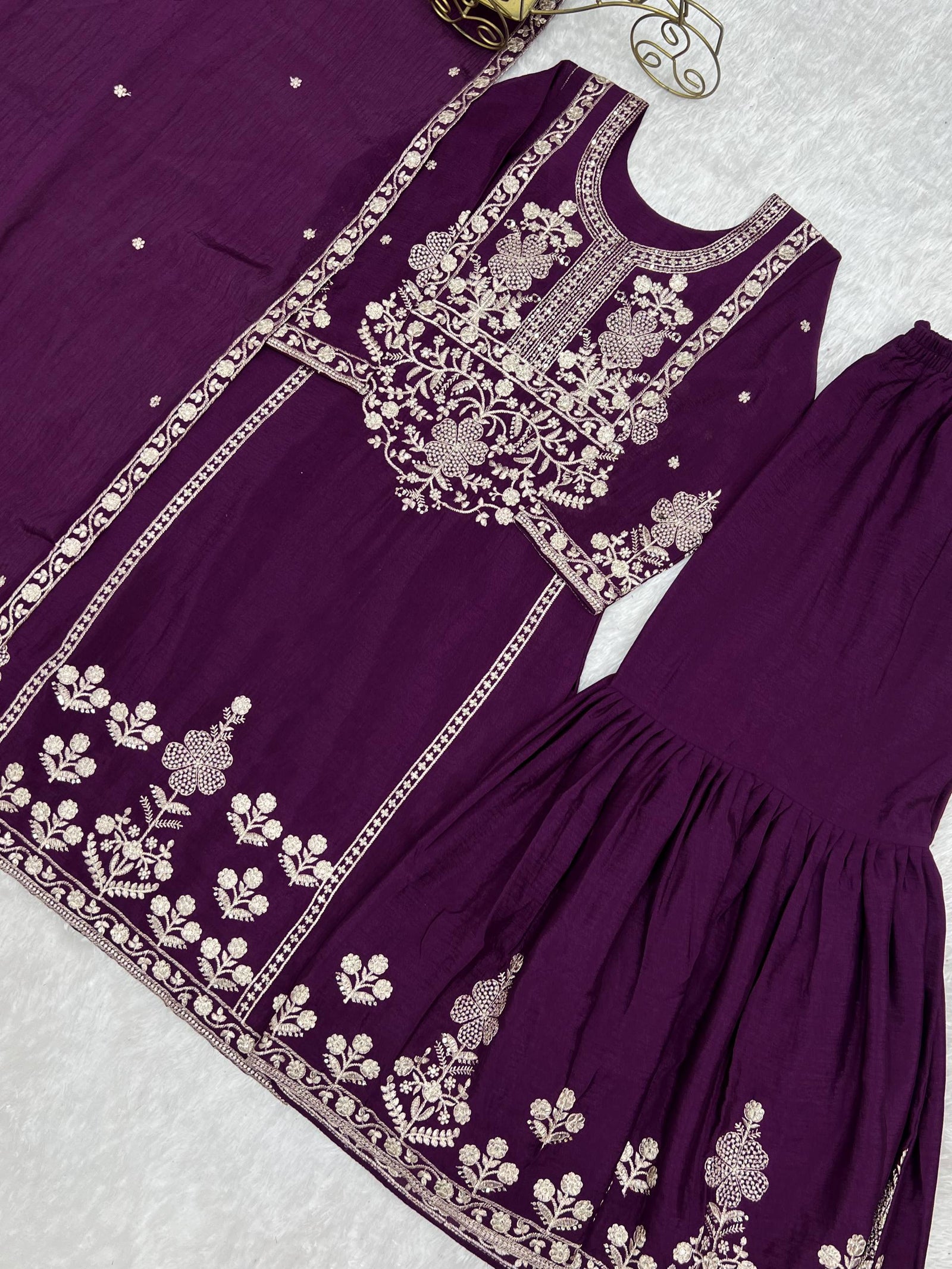 Purple Chinon Silk Designer Sharara Set ClothsVilla