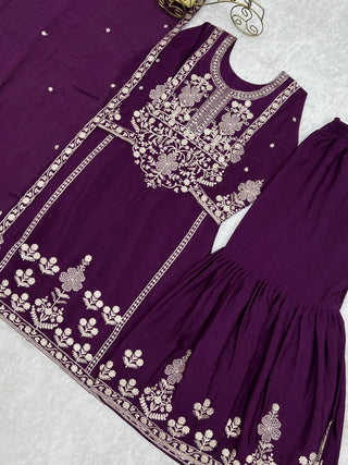 Purple Chinon Silk Designer Sharara Set ClothsVilla