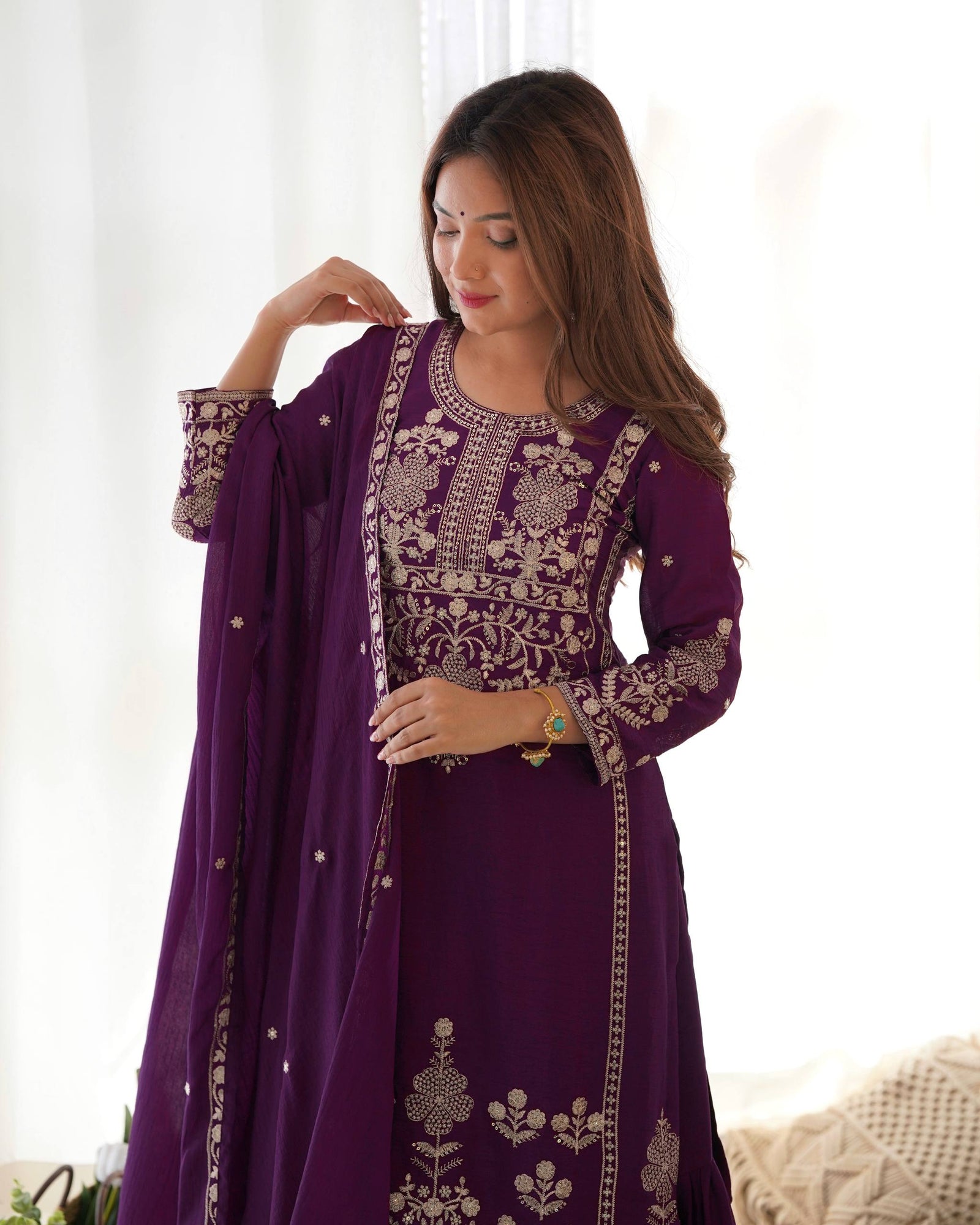 Purple Chinon Silk Designer Sharara Set ClothsVilla