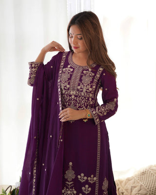 Purple Chinon Silk Designer Sharara Set ClothsVilla