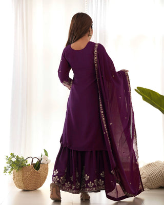 Purple Chinon Silk Designer Sharara Set ClothsVilla