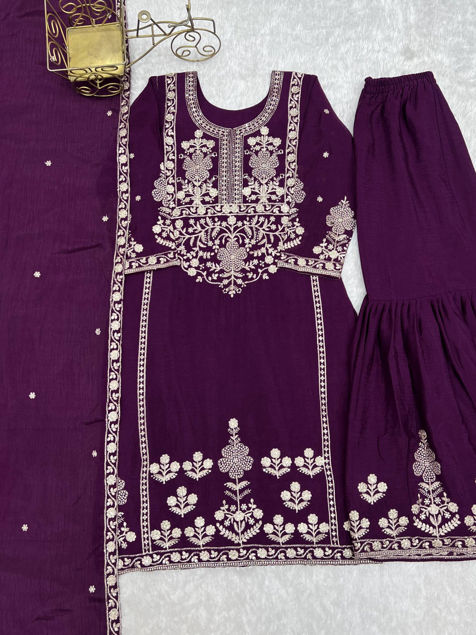 Purple Chinon Silk Designer Sharara Set ClothsVilla