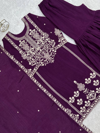 Purple Chinon Silk Designer Sharara Set ClothsVilla