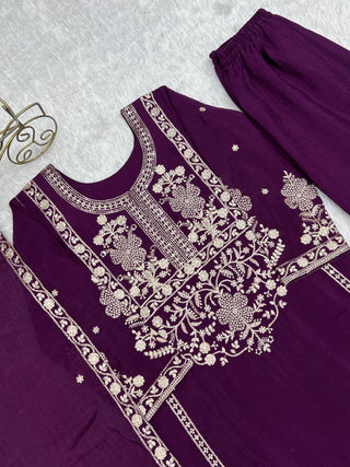 Purple Chinon Silk Designer Sharara Set ClothsVilla