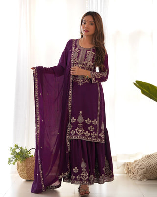 Purple Chinon Silk Designer Sharara Set ClothsVilla