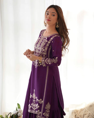 Purple Chinon Silk Designer Sharara Set ClothsVilla