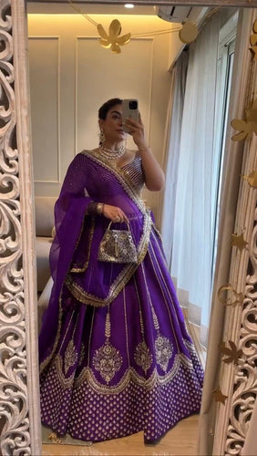 Purple Chinon Silk Embroidered Lehenga Choli Set with Sequins Work & Lace Border Dupatta ClothsVilla