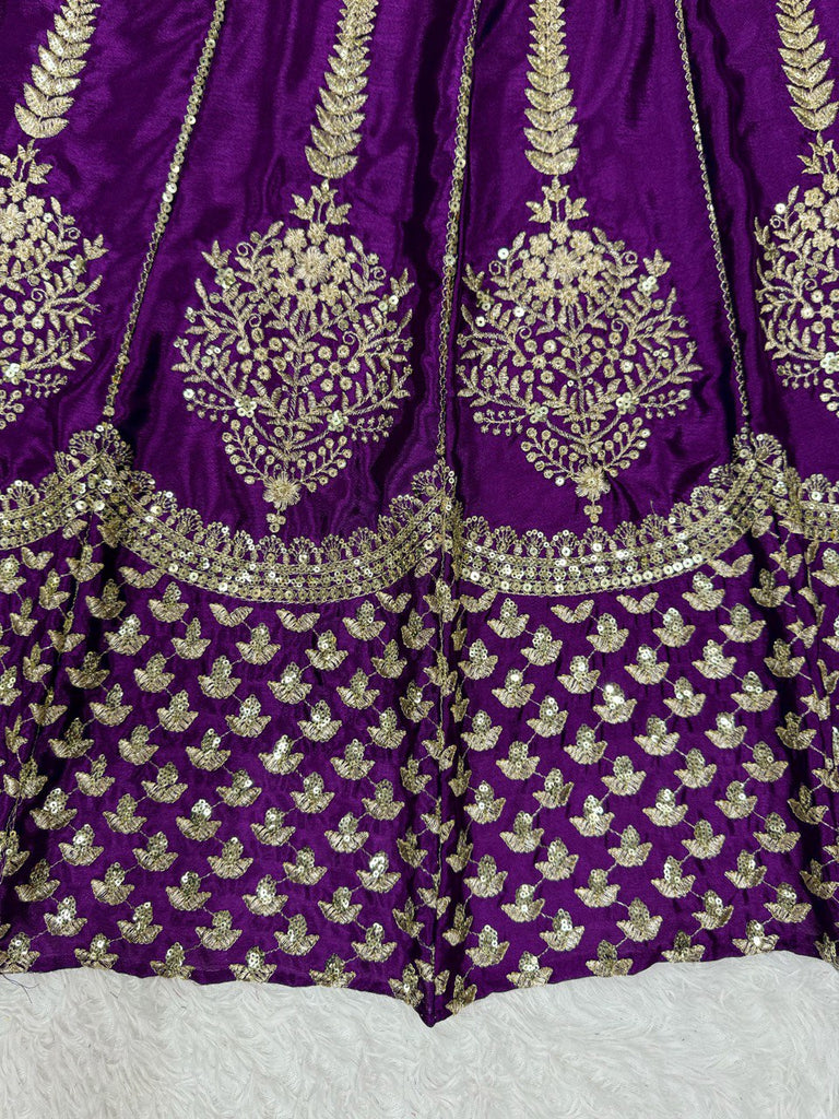 Purple Chinon Silk Embroidered Lehenga Choli Set with Sequins Work & Lace Border Dupatta ClothsVilla