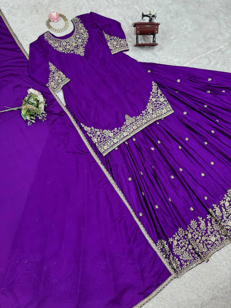 Purple Chinon Silk Lehenga Set with Sequin Work & Lace Border Dupatta  Full-Stitched Traditional Wear ClothsVilla