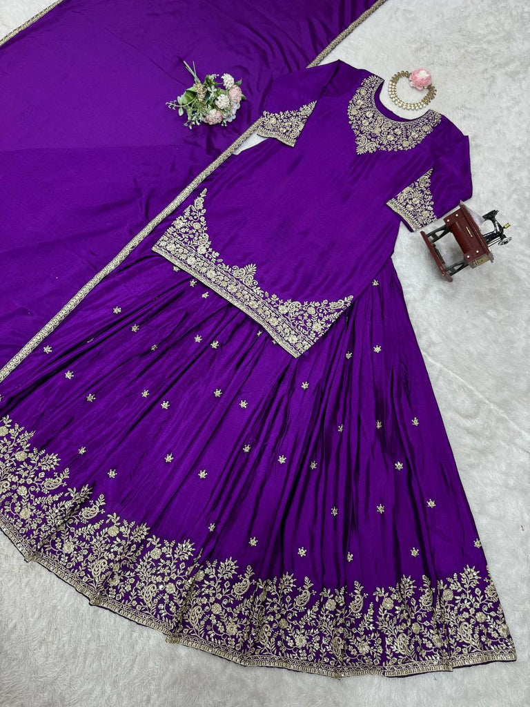 Purple Chinon Silk Lehenga Set with Sequin Work & Lace Border Dupatta  Full-Stitched Traditional Wear ClothsVilla