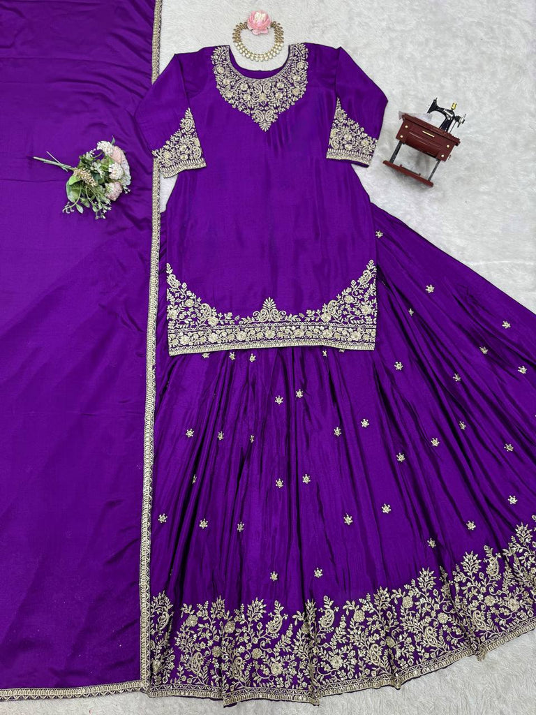 Purple Chinon Silk Lehenga Set with Sequin Work & Lace Border Dupatta  Full-Stitched Traditional Wear ClothsVilla