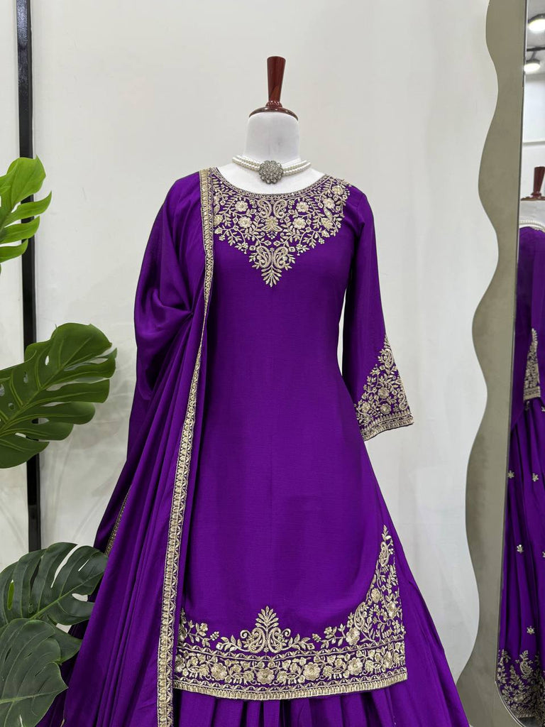 Purple Chinon Silk Lehenga Set with Sequin Work & Lace Border Dupatta  Full-Stitched Traditional Wear ClothsVilla