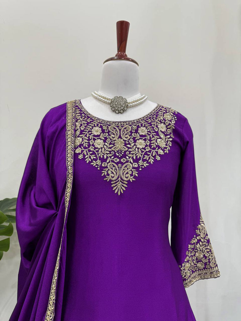 Purple Chinon Silk Lehenga Set with Sequin Work & Lace Border Dupatta  Full-Stitched Traditional Wear ClothsVilla