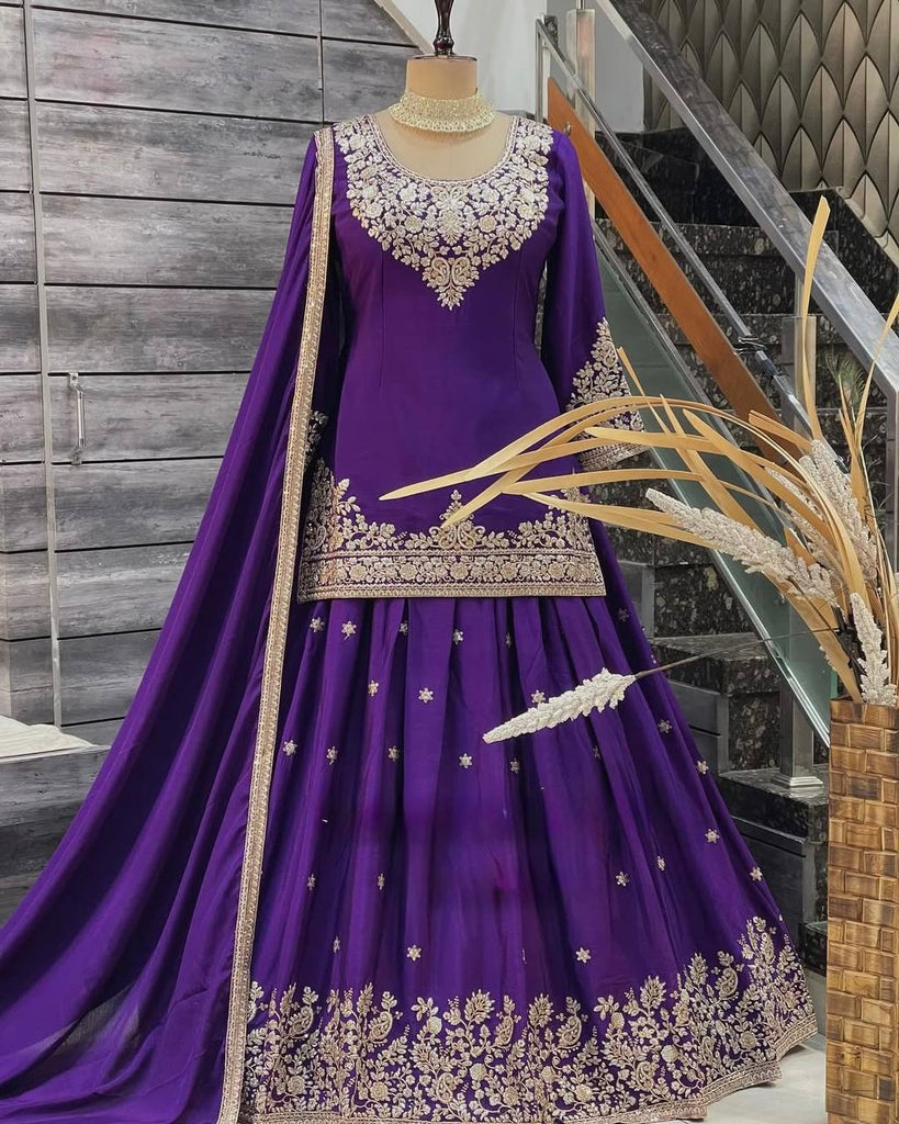 Purple Chinon Silk Lehenga Set with Sequin Work & Lace Border Dupatta  Full-Stitched Traditional Wear ClothsVilla