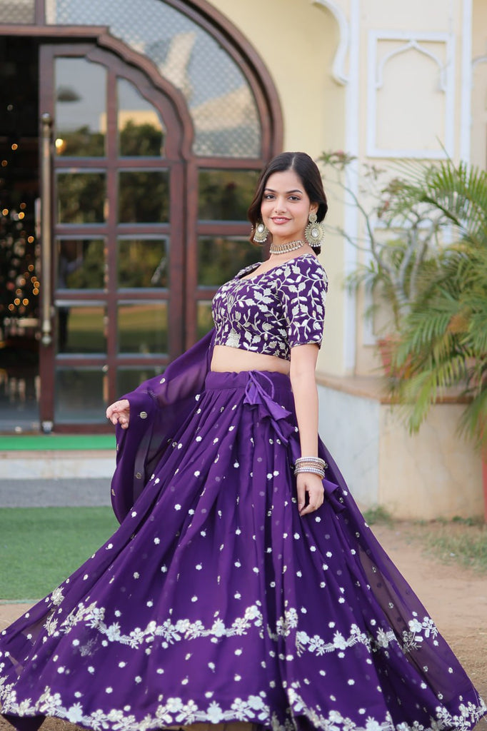 Purple Color Elegance Designer Faux Blooming Lehenga Choli Set ClothsVilla