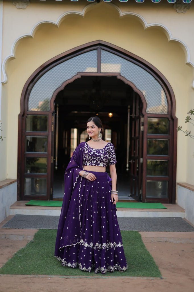 Purple Color Elegance Designer Faux Blooming Lehenga Choli Set ClothsVilla