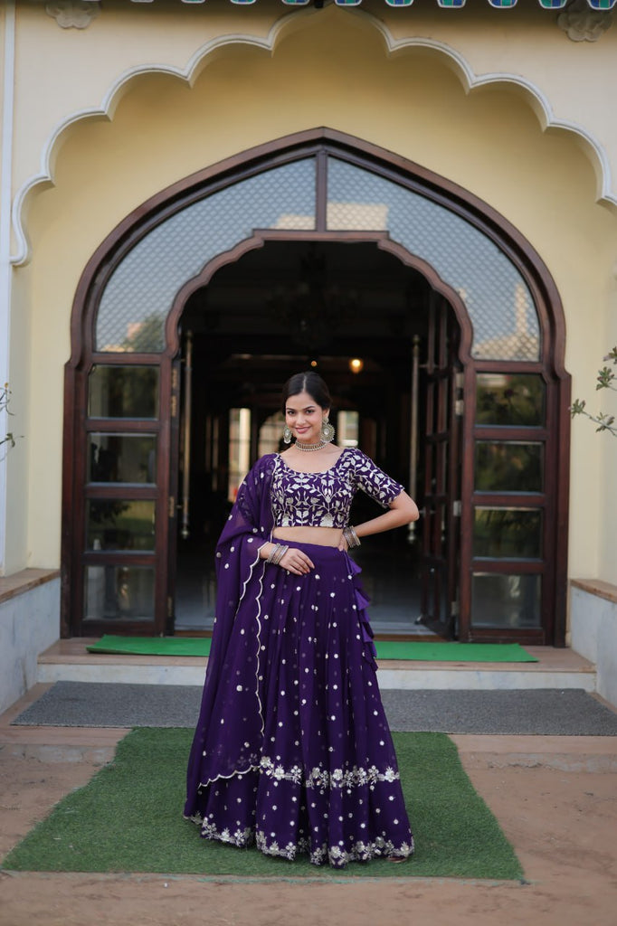 Purple Color Elegance Designer Faux Blooming Lehenga Choli Set ClothsVilla