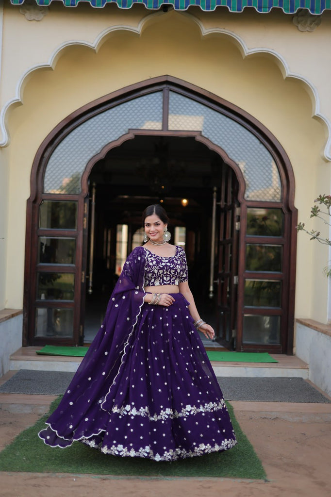 Purple Color Elegance Designer Faux Blooming Lehenga Choli Set ClothsVilla