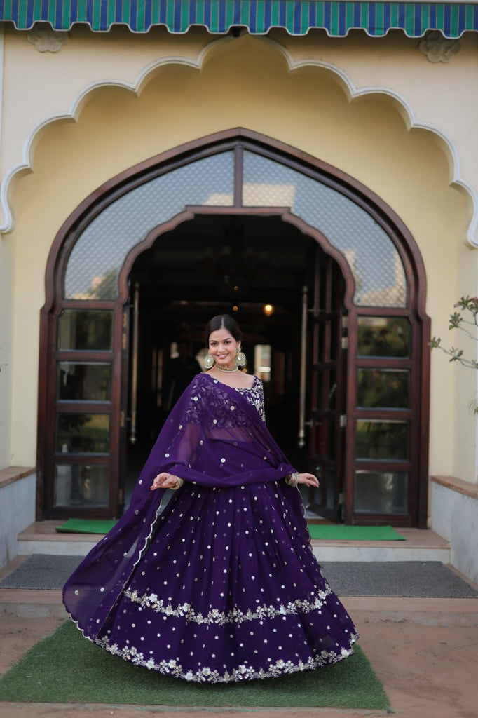 Purple Color Elegance Designer Faux Blooming Lehenga Choli Set ClothsVilla