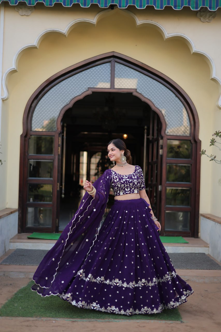 Purple Color Elegance Designer Faux Blooming Lehenga Choli Set ClothsVilla