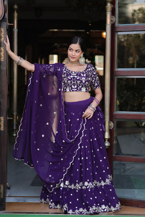 Purple Color Elegance Designer Faux Blooming Lehenga Choli Set ClothsVilla Main image