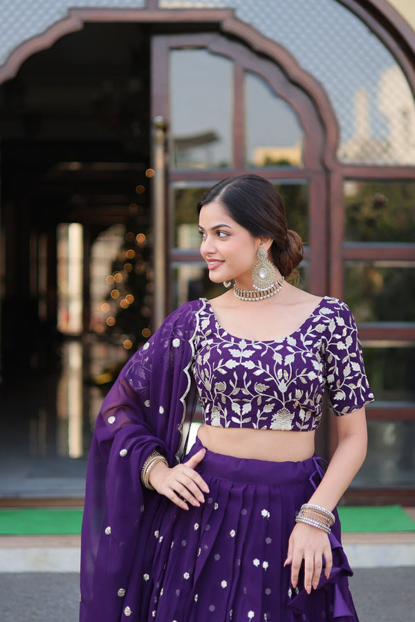 Purple Color Elegance Designer Faux Blooming Lehenga Choli Set ClothsVilla