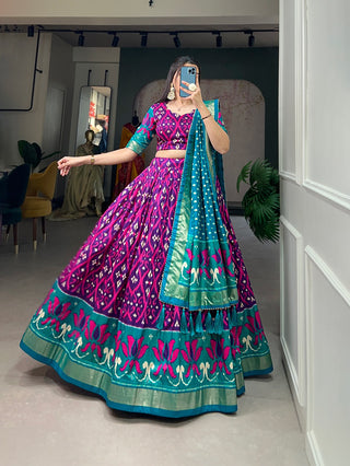 Purple Color Exuberant Dola Silk Lehenga Set with Stunning Foil Prints ClothsVilla