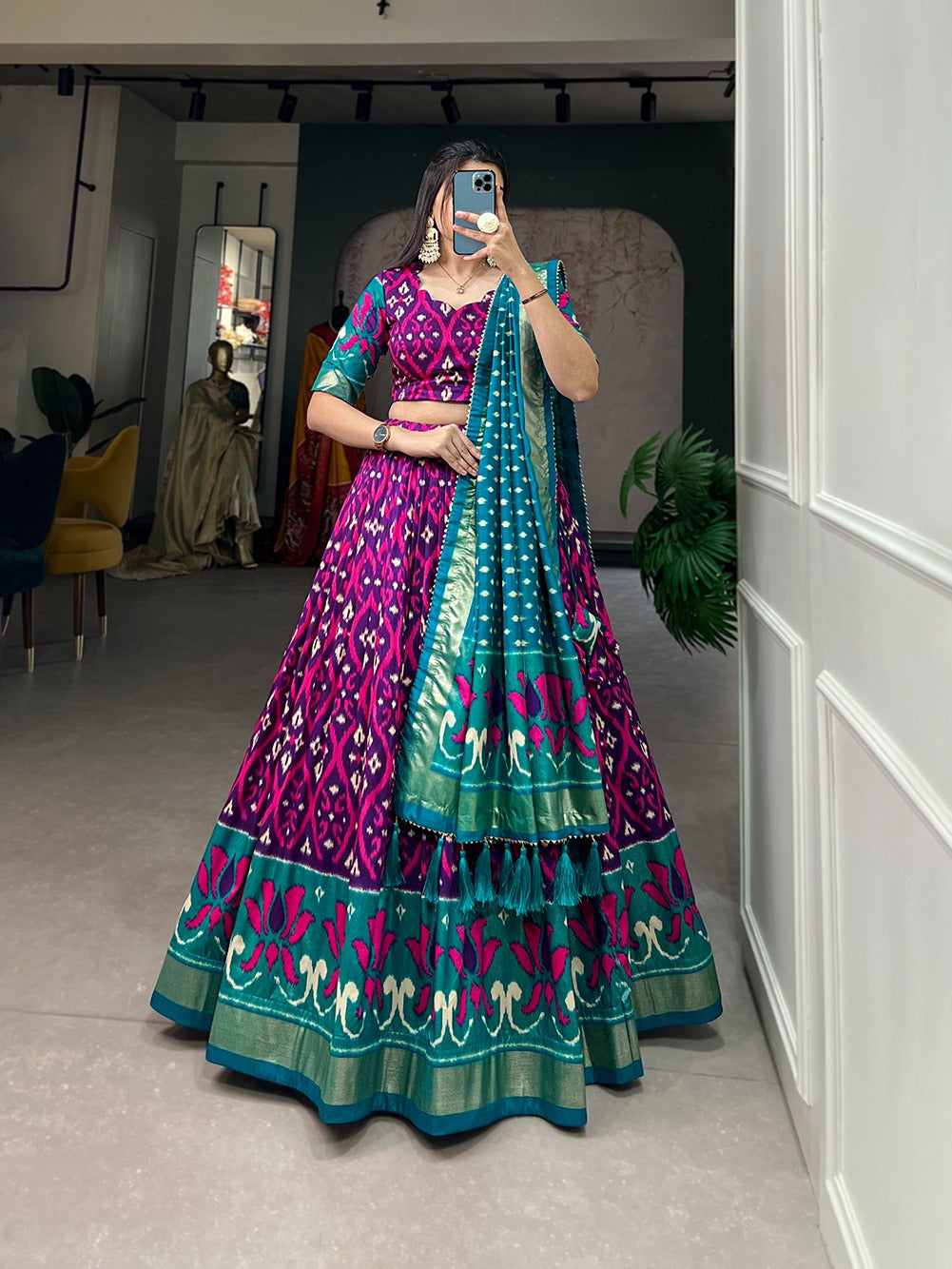 Purple Color Exuberant Dola Silk Lehenga Set with Stunning Foil Prints ClothsVilla