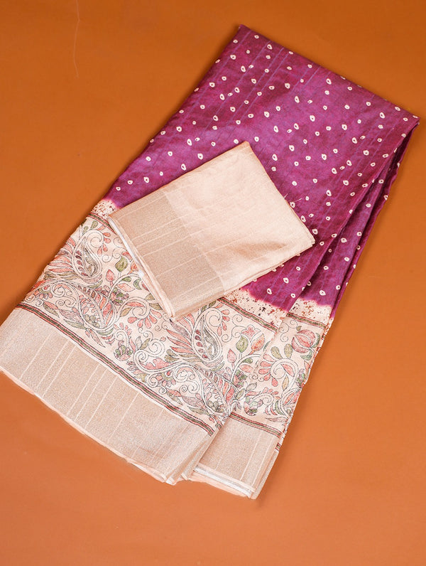Purple Color Handloom Kotha Border Digital Printed Saree ClothsVilla