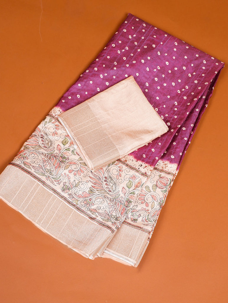 Purple Color Handloom Kotha Border Digital Printed Saree ClothsVilla