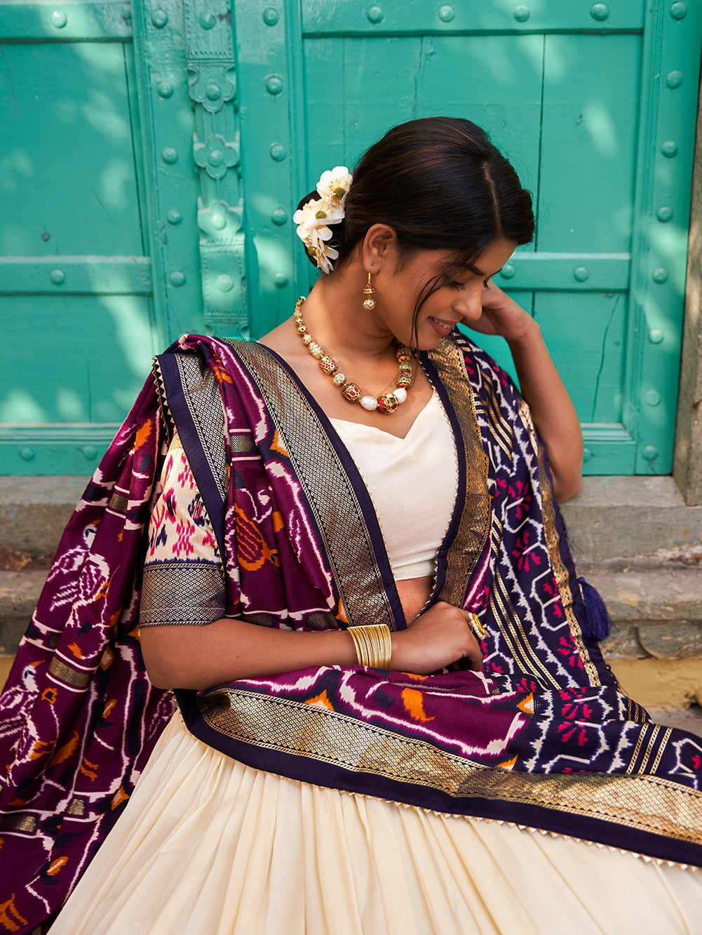 Purple Color Patola Print Tussar Silk Lehenga Choli Set with Foil Detailing & Can Can ClothsVilla