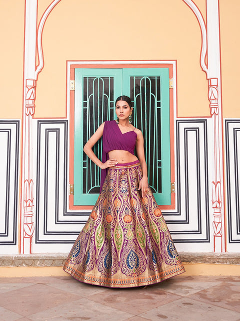Purple Color Zari Weaving Work Banarasi Silk Lehenga Choli Clothsvilla Main image