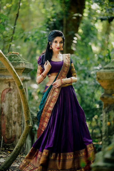 Purple Color Zari Weaving Work Narayan Pet Cotton Hyderabadi Lehenga Choli Clothsvilla Main image
