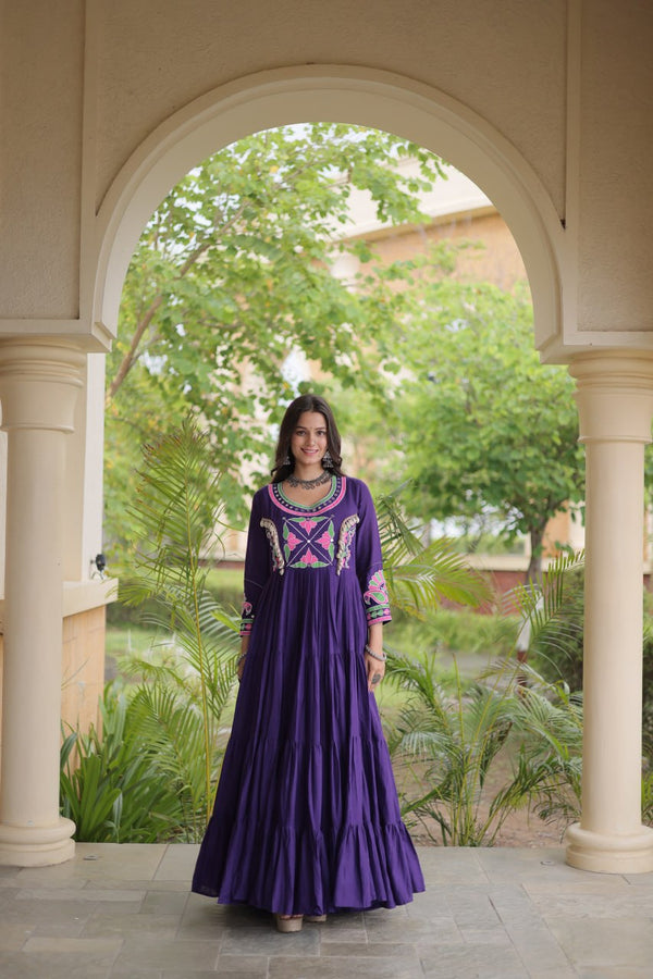 Purple Cotton Mirror & Real Codi Work Gown ClothsVilla